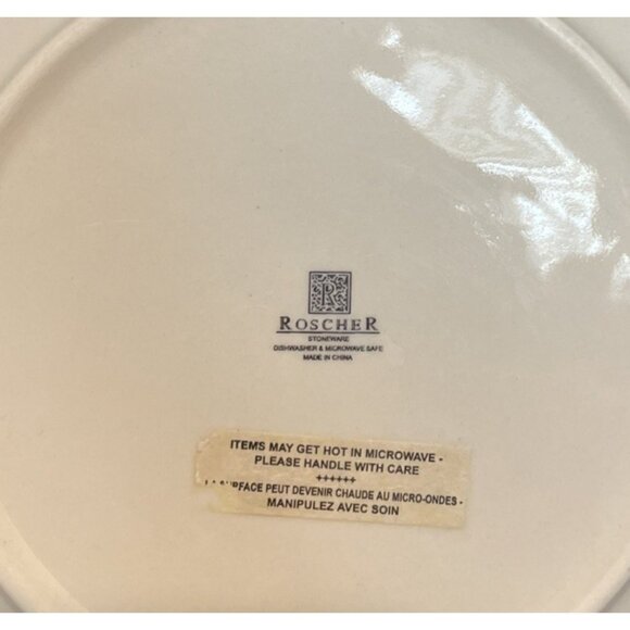 Roscher Square Salad Plates Black White Floral Branch Set Of 4 Stoneware Cottage - Picture 3 of 3